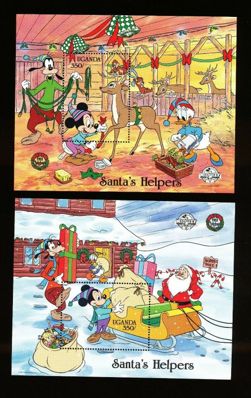 UGANDA - Scott 648-640 VFMNH  DISNEY Santa's Helpers - 2 scans - 1988