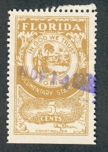 Florida 5 cent Documentary used State Revenue single