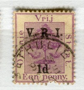 ORANGE FREE STATE; 1900 early classic QV used ' VRI 1d.' surcharged , Postmark.