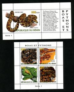 BENIN 2 SHEETS SNAKES REPTILS