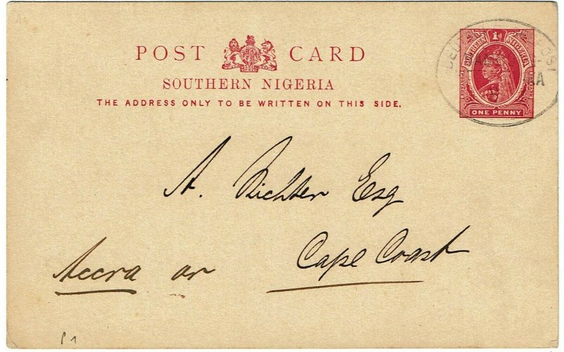 Southern Nigeria 1902 Germany Seapost Hamburg Africa cancel to Gold Coast