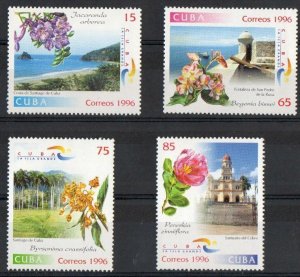 CUBA Sc# 3761-3764 TOURISM - CUBAN ISLANDS & FLOWERS Cpl set of 4 1996 MNH mint