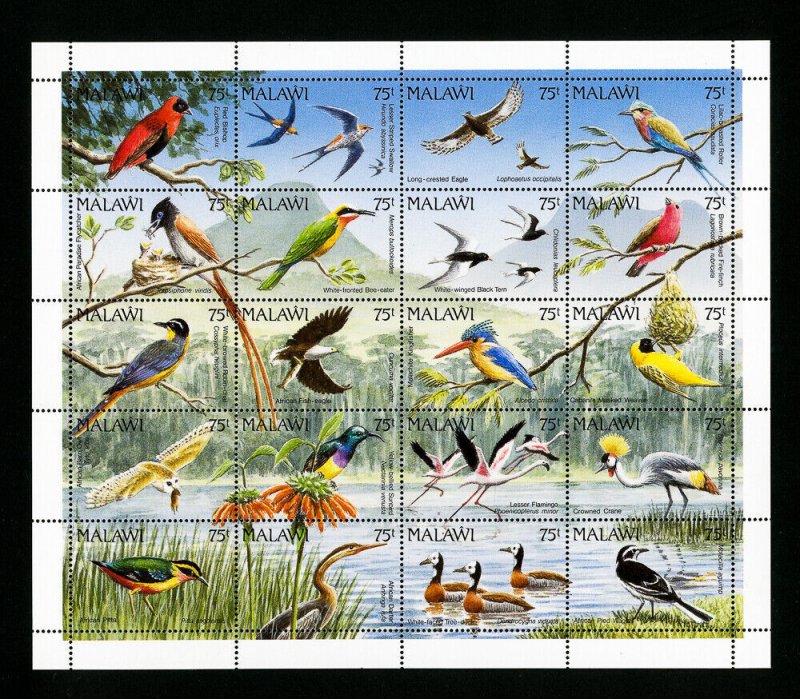 Malawi Stamps # 598 Bird Sheet of 20 MNH