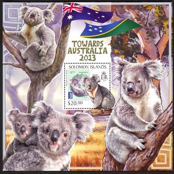 SOLOMON ISLANDS 2013 $20 KOALA Towards Australia Souvenir Sheet Sc 1305 MNH