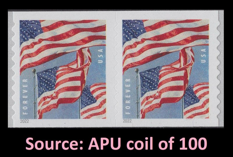 US Flags forever pair APU (2 stamps from coil of 100) MNH 2022