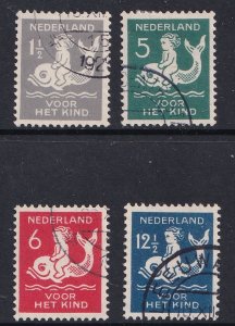 Netherlands  #B37-B40  used  1929  Child Welfare child on dolphin