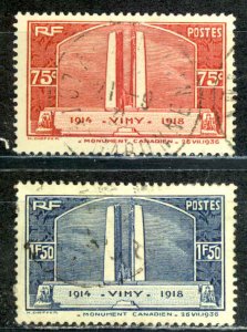 France Sc# 311-312 Used 1936 Canadian War Memorial at Vimy Ridge