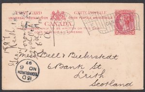 Canada QV 1897 Postal Stationery 2c Used Postcard Nice Cancel
