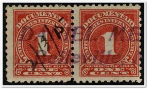 R207 1¢ Documentary Stamp Pair (1914) Used