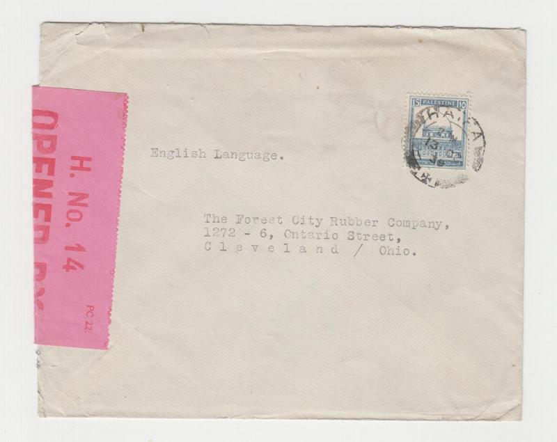 PALESTINE -USA 1939 CENSOR (H NO.14) COVER TO OHIO, 15m RATE(SEE BELOW