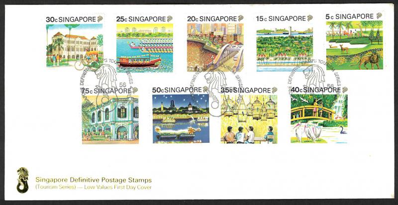 SINGAPORE - 1990 DEFINITIVE STAMPS TOURISM SERIES - 9V FDC