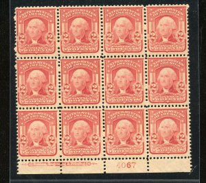 US 1903 2c WASHINGTON TYPE 1 PLATE BLOCK(12) SCOTT #319 MINT NEVER  HINGED