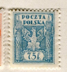 POLAND; 1919 early Eagle & Shield issue Mint hinged 75f. value