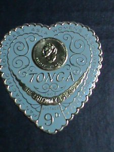 ​TONGA 1964 SC#137 GOLD REPLICA HEART SHAPE-LT.BLUE-9 PENCE-STAMP-MNH VF