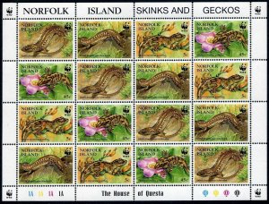 Norfolk 596 ad sheet,MNH.Michel 604-607. WWF 1995:Skinks and Geckos.