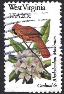 United States #2000 20¢ State Birds & Flowers - West Virginia (1982). Used.