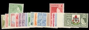 Bermuda #143-162 Cat$110.05, 1953-58 QEII, complete set, never hinged