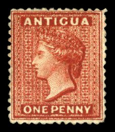 Antigua #5 (SG 13) Cat£200, 1872 1p lake, hinge remnant