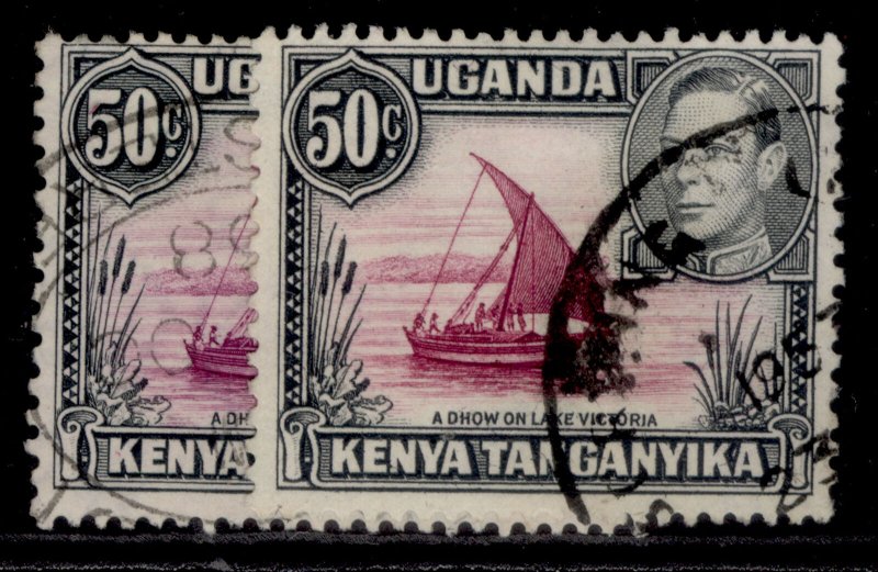 KENYA UGANDA TANGANYIKA GVI SG144 + 144e, 50c SHADE VARIETIES, FINE USED. 