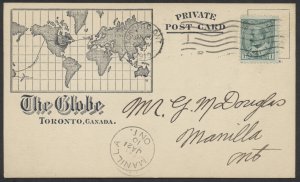 1910 The Globe Advertising Post Card Map Illustration Toronto to Manilla ONT
