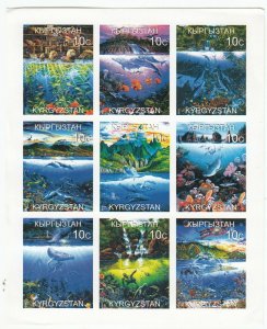 Kyrgyzstan; Sealife In Seascapes Imperf Sheetlet, 9 x 10c, MNH, Otters, Dolphins 