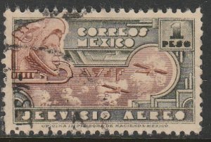 MEXICO C139, $1P 1934 Definitive SINGLE. Aztec Symbols. USED, VF. (1268)