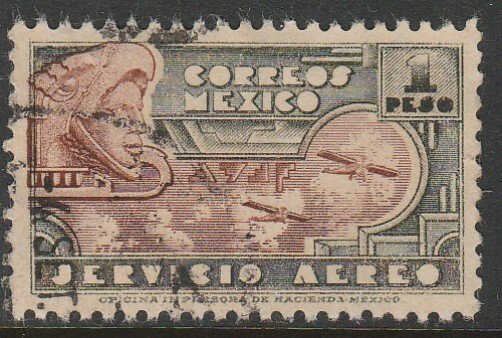 MEXICO C139, $1P 1934 Definitive SINGLE. Aztec Symbols. USED, VF. (1268)