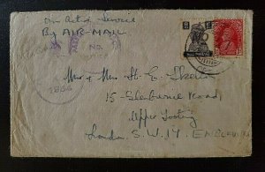 1944 India Egypt to London England On Active Service Censor Airmail Cover