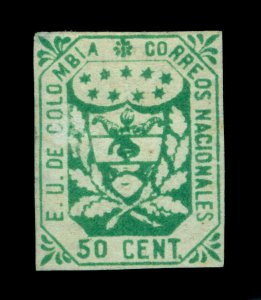 COLOMBIA 1864  Coat of Arms  50c  green Scott # 33  mint MH