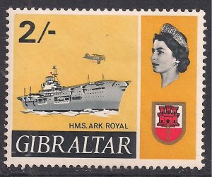 Gibraltar 1967 - 69 QE2 2/-d HMS Ark Royal MM SG 210 ( K1263 )