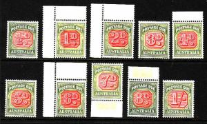 Australia-Sc#J71-80-Unused light hinged set-postage dues-1946-57-