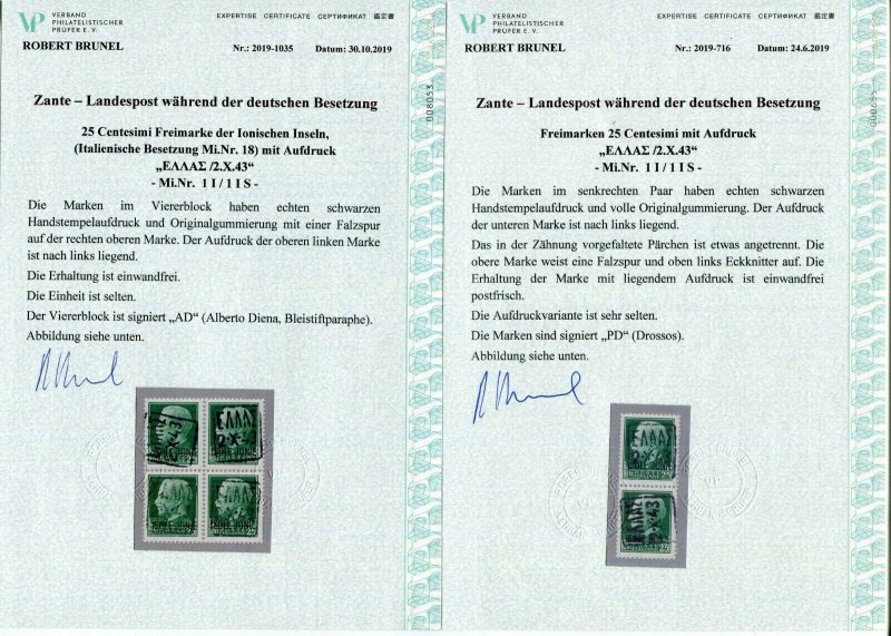 GERMANY OCCUPATION WW2 ZANTE OUTSTANDING COLLECTION ALL WITH VALID CERTIFICATES