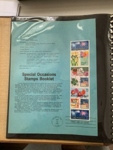 USPS Souvenir Page Scott 2267-2274 1987 special occasion booklet stamps