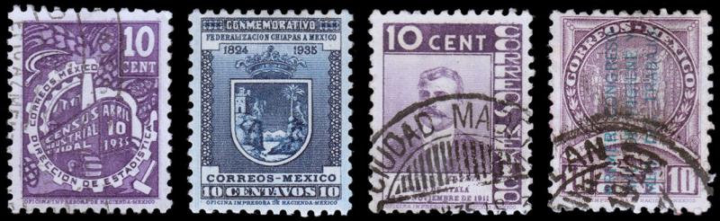 Mexico Scott 721, 722, 723, 728 (1935-36) Used/Mint H F-VF