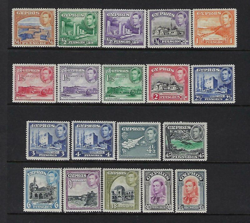 CYPRUS SCOTT #143-155/164-66 1938-1951 GEORGE VI COMPLETE  - MINT NEVER HINGED