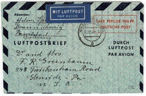 Germany 1948 Braunschweig cancel on 100 pf. aerogramme (air letter) to the U.S.