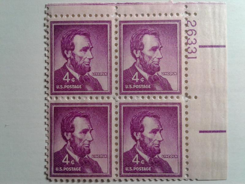 SCOTT # 1036A LINCOLN PLATE BLOCK DRY PRINT GEM MINT NEVER HINGED STUNNING !!