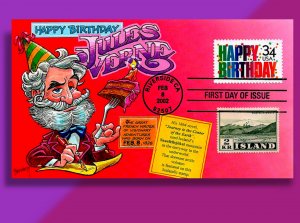 JULES VERNE Eats Birthday Cake While Writing! 34¢ HAPPY BIRTHDAY FDC Combo!