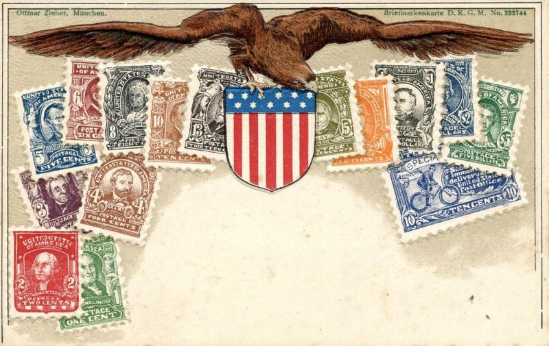 Multi-Colored Post Card Depicting U.S. Second Bureau Issue