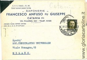 03490  CARTOLINA d'Epoca: CATANIA Citta': PUBBLICITARIA 1942