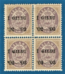 [sto501] ICELAND 1902 Scott#68 MNH100a ÍGILDI OVPT P14X13½ Block of 4 cv:$640++