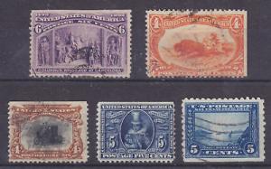 US Sc 235/403 used 1893-1915, 5 diff w/ natural SE