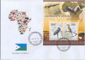 DJIBOUTI 2013 ANIMALS OF AFRICA BIRDS I  SHEET OF TWO  FIRST DAY COVER