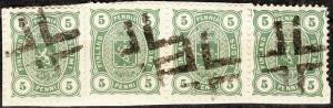 FINLAND ca.1885 4x Mi20 5p green with FIGURE CANCEL #413 (ABO) Figurenstempel