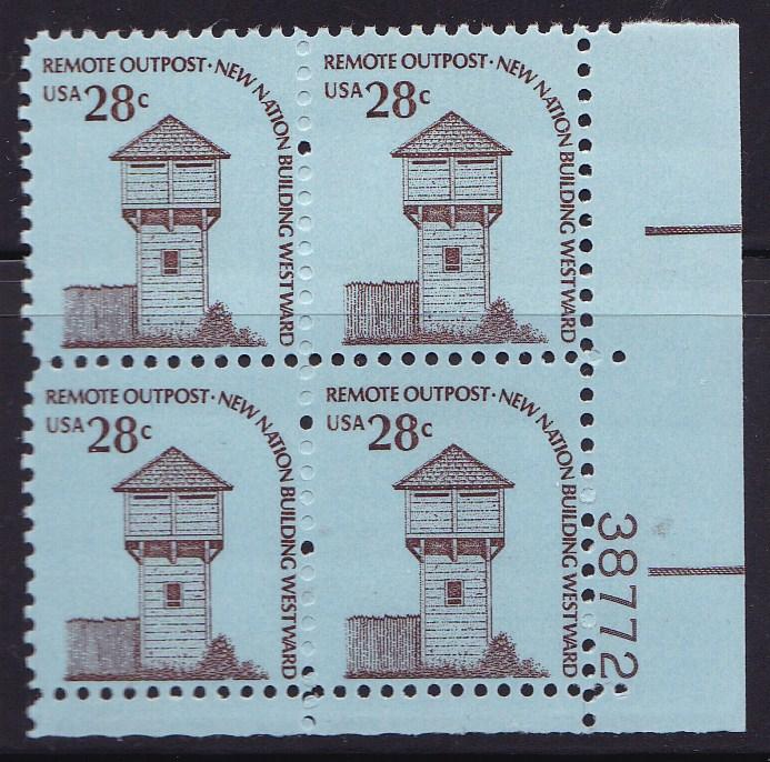 United States1975 28c Americana Series Fort Nisqually Plate Number Block VF/NH