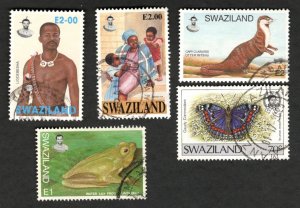 Swaziland Sc #515 #667 #671 #675 #678 Culture & Nature used stamps