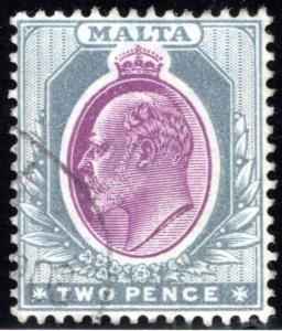 23 Malta, 2p gray & red vio, wmk. 2, p.14, used, F