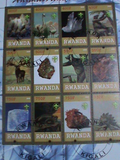 Rwanda Stamp:2009-Prehistory and Minerals CTO Stamp sheet-two complete sets