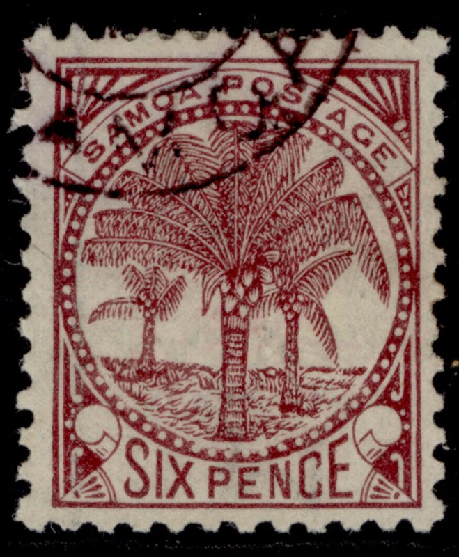 SAMOA QV SG38, 6d brown-lake, FINE USED. Cat £11.