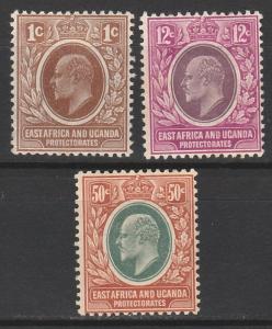 EAST AFRICA & UGANDA 1907 KEVII 1C 12C AND 50C